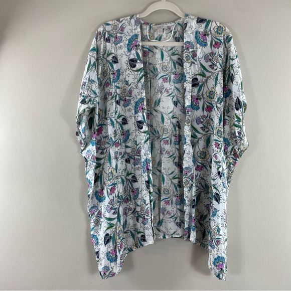 Ann Taylor LOFT M/L Floral 100% Modal Open Front‎ Cardigan Short Sleeve Kimono - Picture 2 of 10